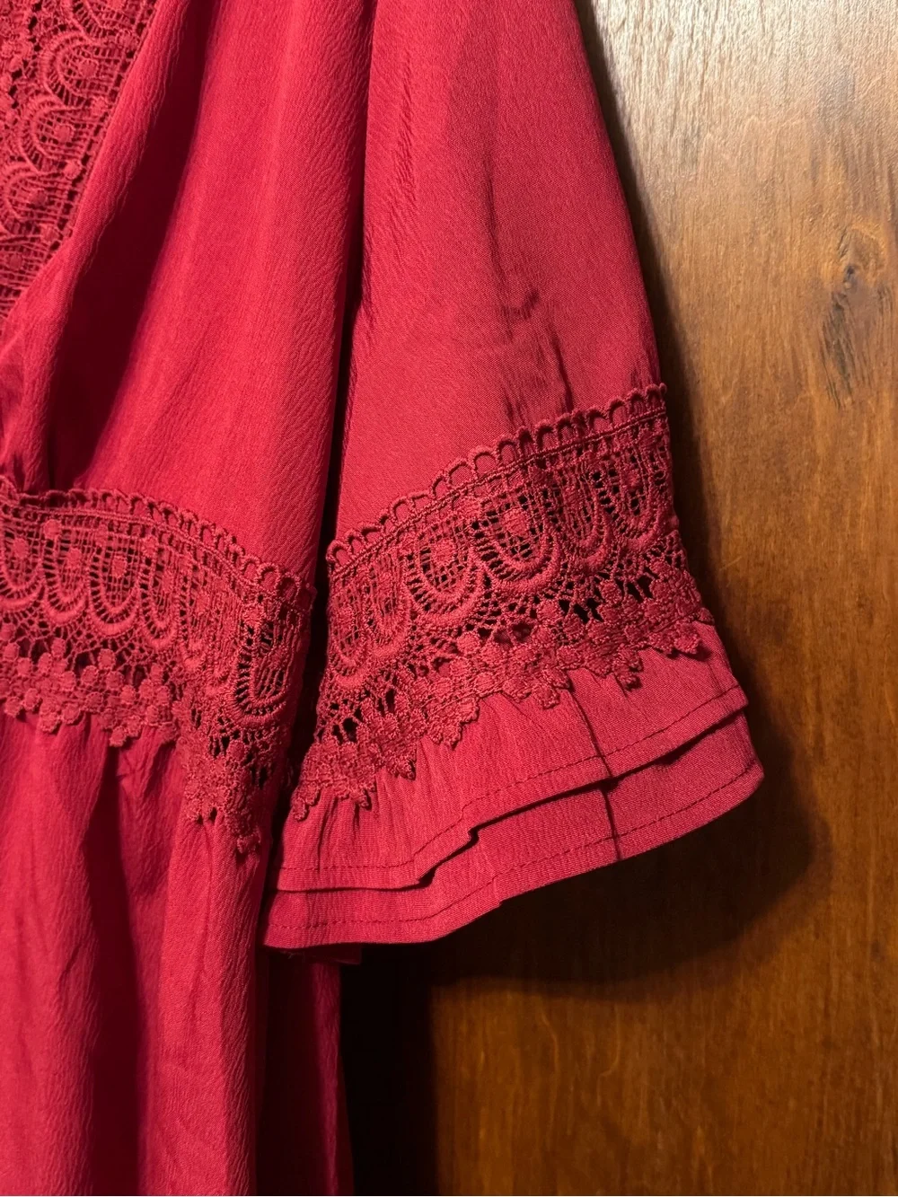 Women’s Plus Size Red Crochet Cottagecore Tunic Dress Size 3XL